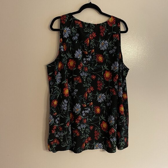 Lane Bryant Women Plus 28 Black Velvet Flocked Dot Floral Sleeveless Swing Tank - Picture 8 of 8